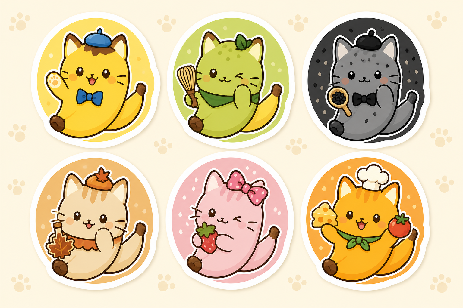 ねこななキャラクターのステッカー風イラスト
